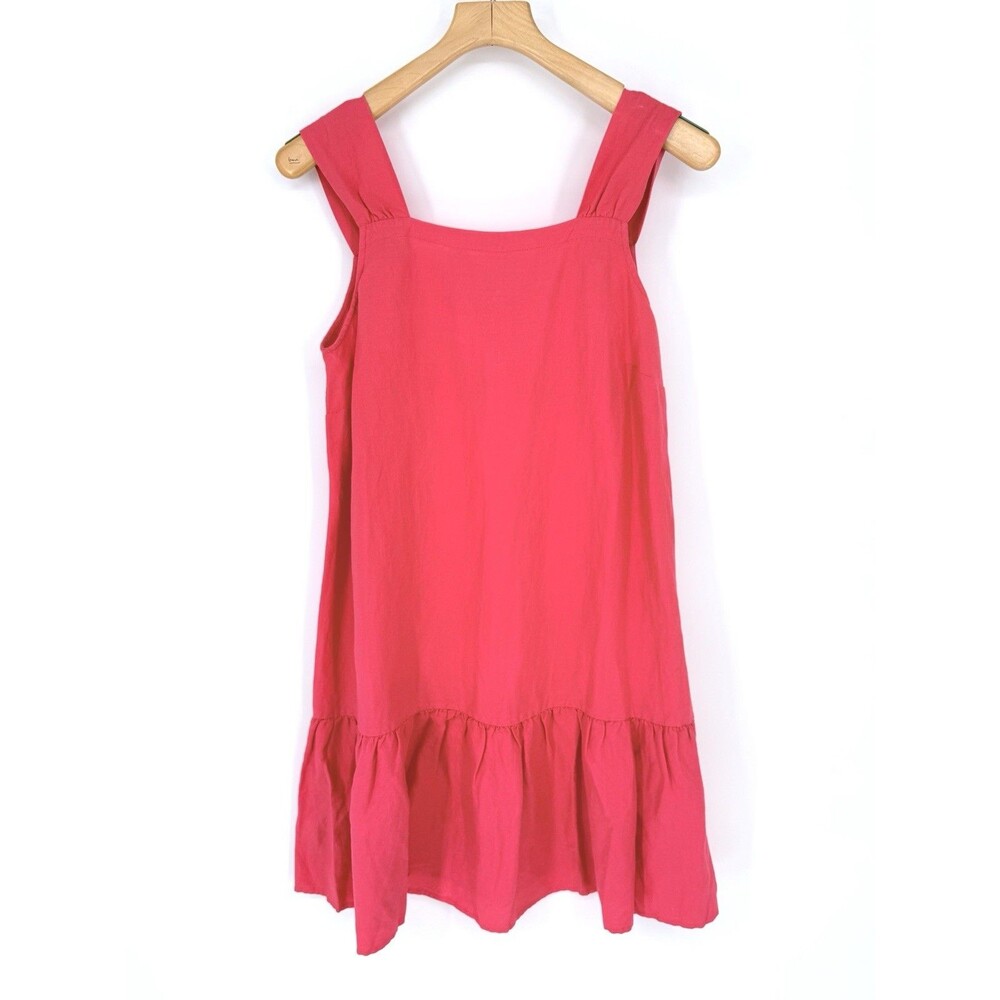 Loft Square Neck Flounce Tank Basic Dress Linen Blend Coral Size M NWT‎